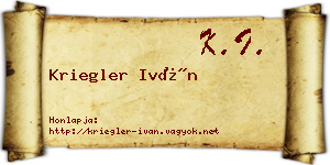 Kriegler Iván névjegykártya